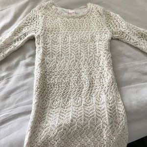 Girl’s Ivory Crocheted Dress w/ Gold Sparkle